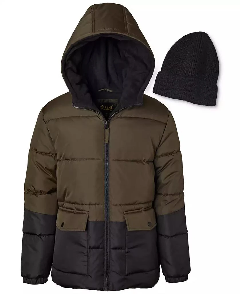 商品Ixtreme|Big Boys Colorblocked Full-Zip Hooded Puffer Jacket with Ribbed-Knit Beanie,价格¥240,第1张图片