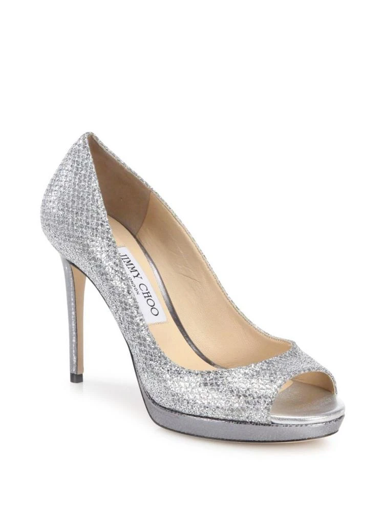 商品Jimmy Choo|Luna 100 Leather & Glitter Peep Toe Pumps,价格¥2084,第1张图片