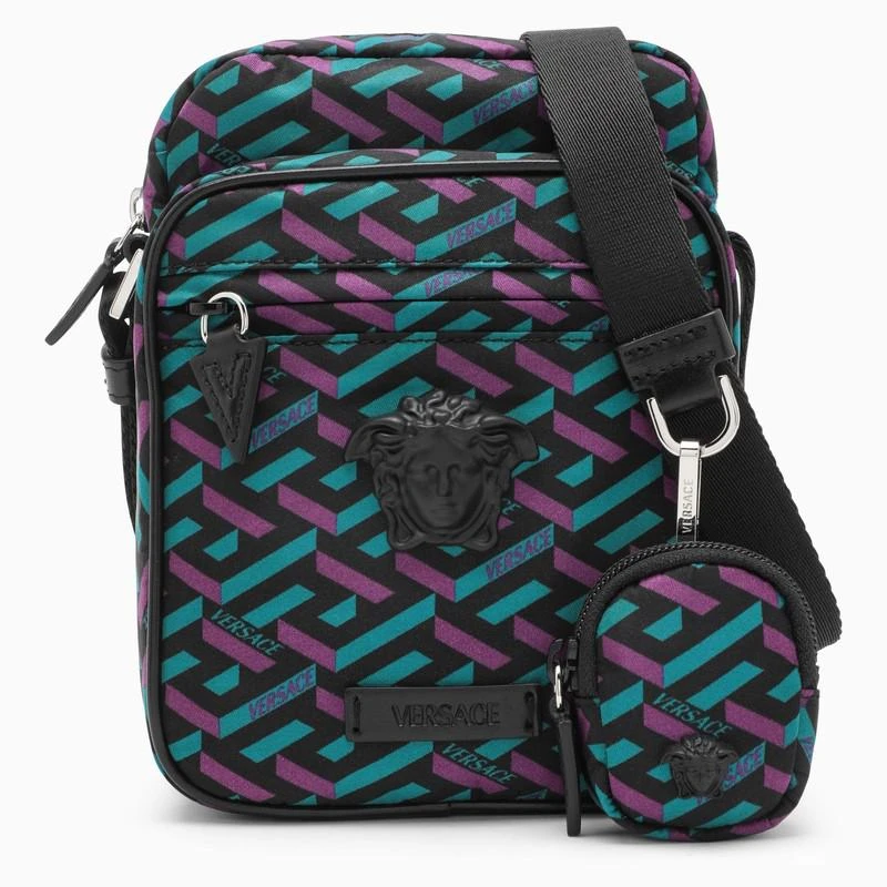 商品Versace|Small cross-body bag with a purple and teal La Greca print,价格¥2835,第1张图片