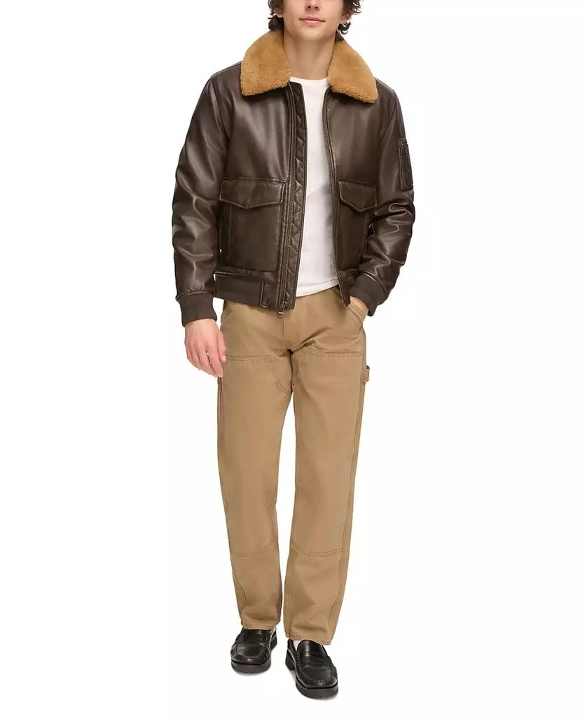 Men's Faux-Fur-Trim Faux-Leather Bomber Jacket 商品