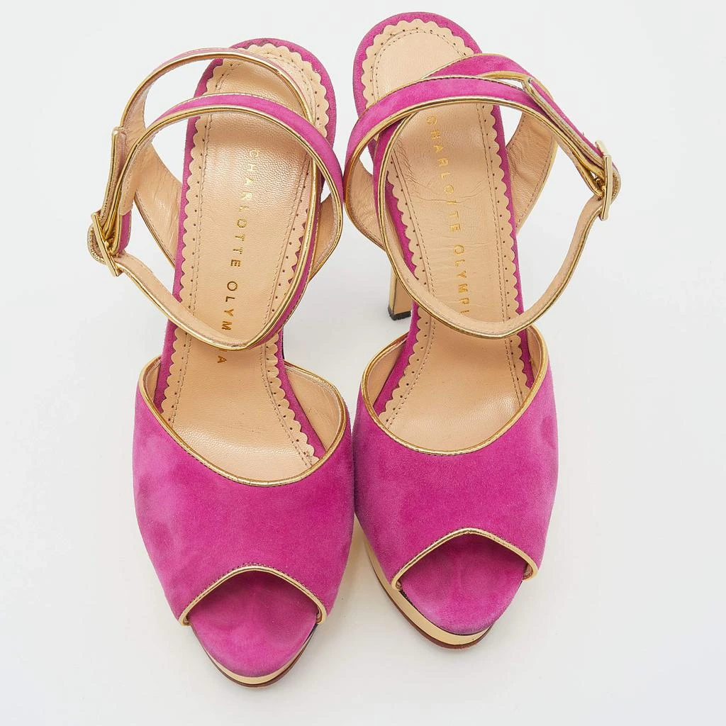 商品[二手商品] Charlotte Olympia|Charlotte Olympia Pink Suede Serena Ankle Strap Platform Sandals Size 37,价格¥2699,第3张图片详细描述