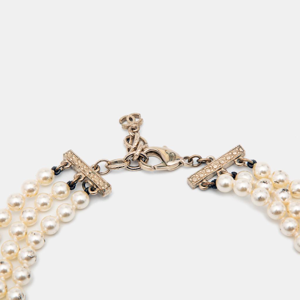 Chanel CC Faux Pearl Gold Tone Necklace商品第6张图片规格展示
