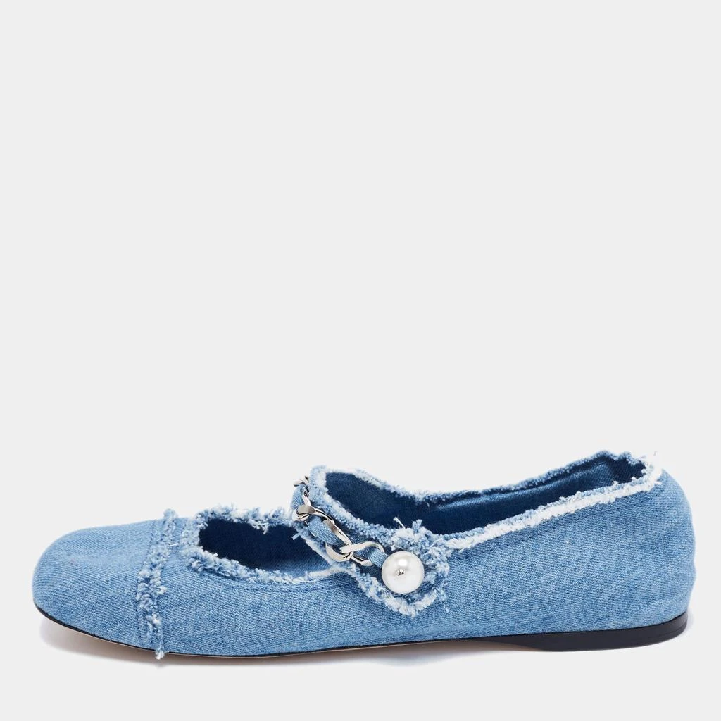 商品[二手商品] Miu Miu| Miu Miu Blue Denim Chain Strap Mary Jane Ballet Flats Size 40,价格¥1495,第1张图片
