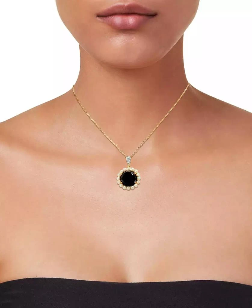 商品Macy's|Onyx, Freshwater Pearl (3mm) & White Topaz Accent 18" Pendant Necklace in 14k Gold-Plated Sterling Silver,价格¥1702,第2张图片详细描述