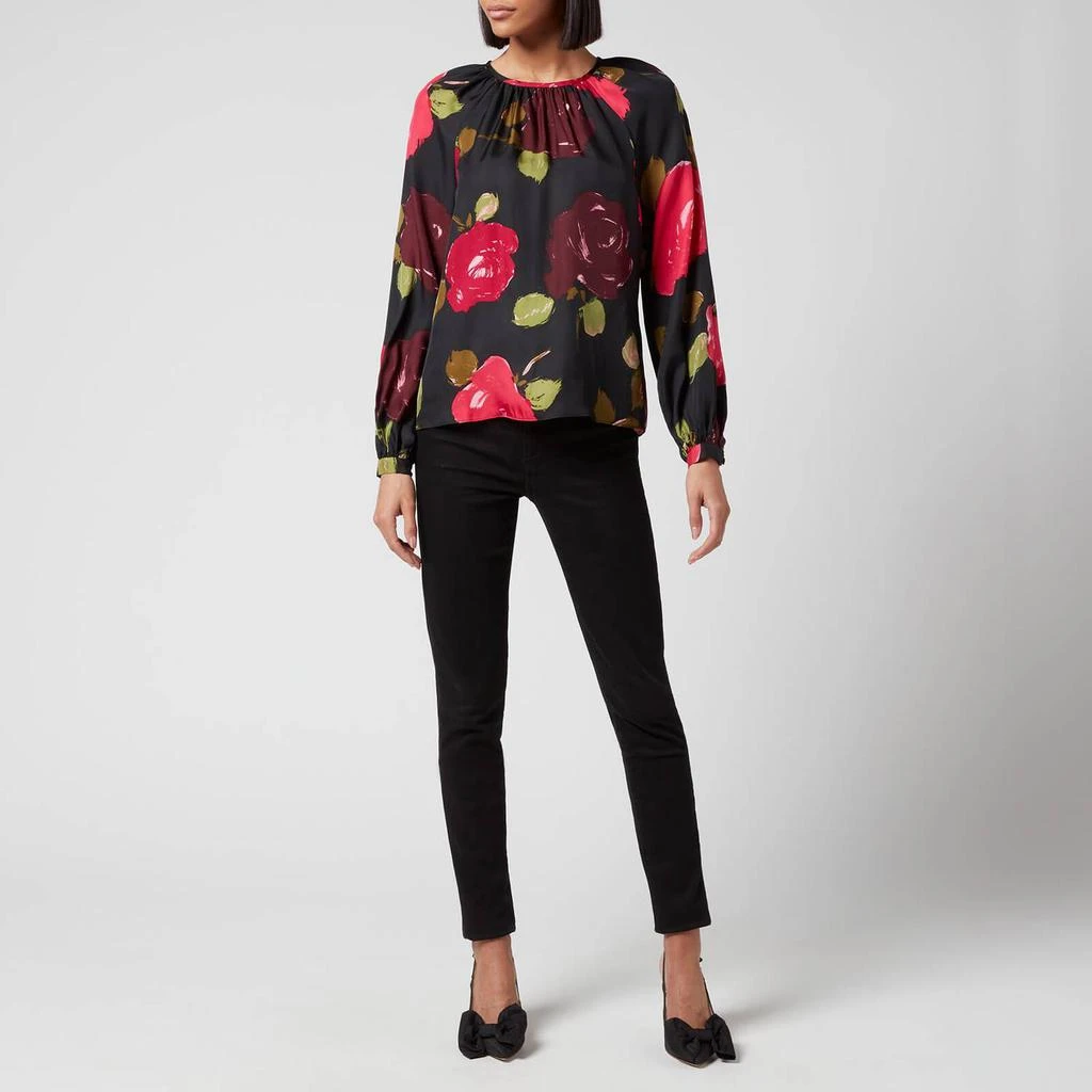 商品Kate Spade|Kate Spade New York Women's Brushy Roses Key Hole Top - Black,价格¥415,第3张图片详细描述