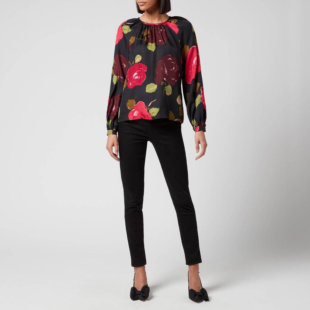 商品Kate Spade|Kate Spade New York Women's Brushy Roses Key Hole Top - Black,价格¥358,第5张图片详细描述