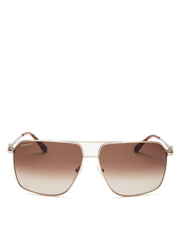 商品Salvatore Ferragamo|Men's Brow Bar Aviator Sunglasses, 62mm,价格¥2433,第1张图片