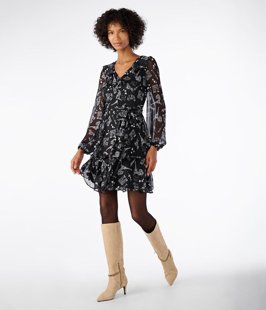 商品Karl Lagerfeld Paris|PRINTED CHIFFON RUFFLE DRESS,价格¥1101,第6张图片详细描述