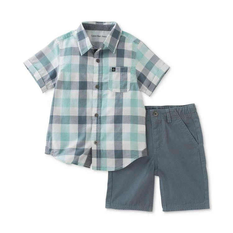 商品Calvin Klein|2-Pc. Plaid Cotton Shirt & Shorts Set, Baby Boys (0-24 months),价格¥110,第2张图片详细描述