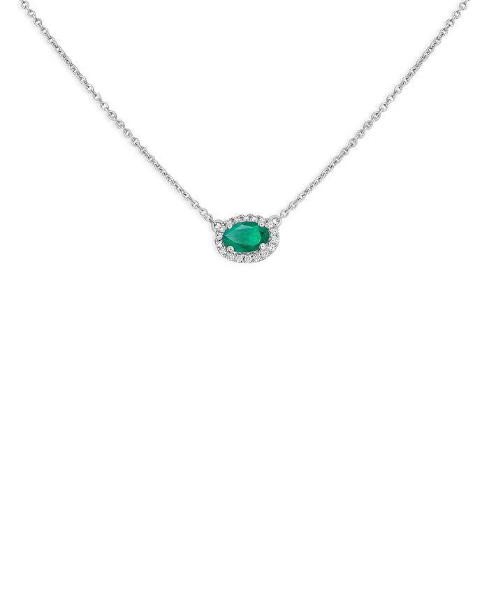 商品Bloomingdale's|Emerald & Diamond Oval Pendant Necklace in 18K White Gold, 18" - 100% Exclusive,价格¥32515,第1张图片