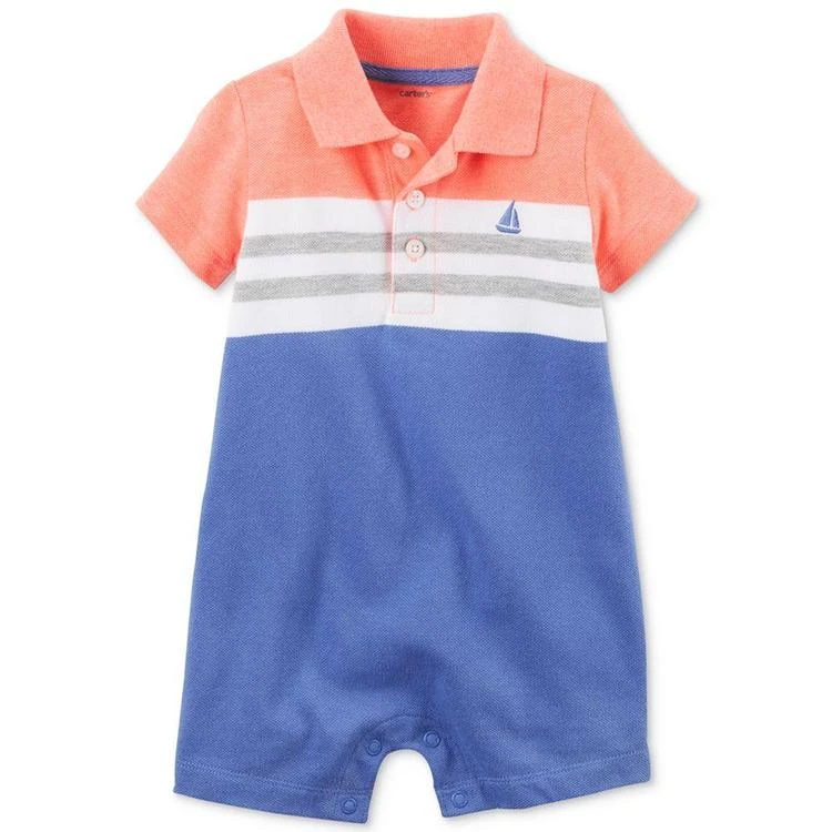 商品Carter's|Striped Colorblocked Polo Romper, Baby Boys (0-24 months),价格¥60,第1张图片