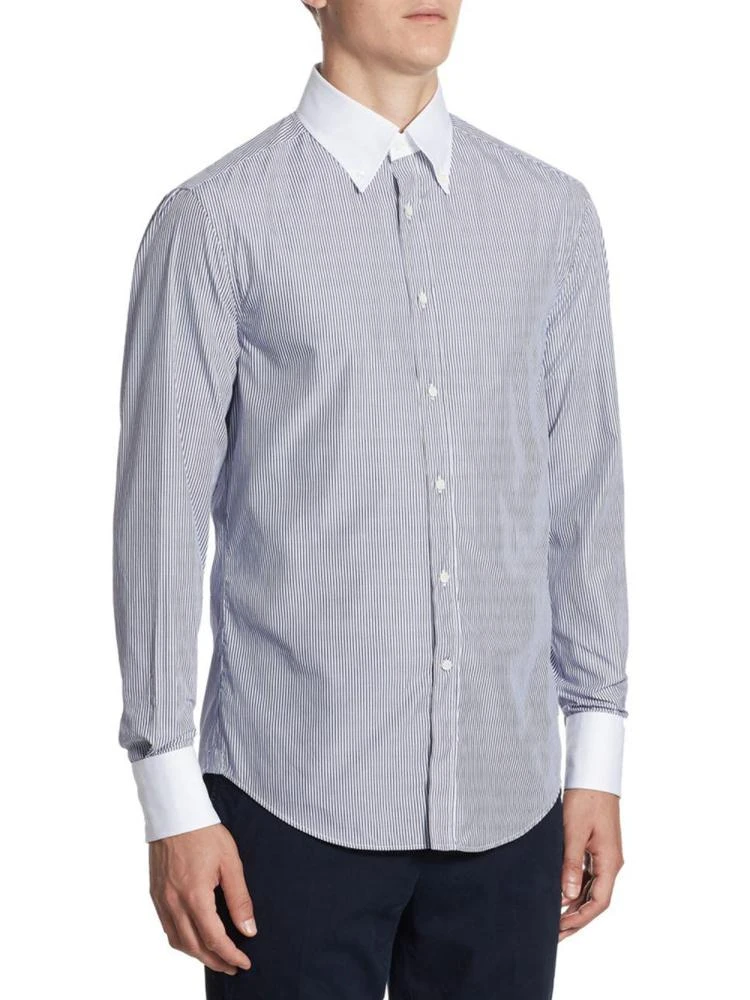 商品Brunello Cucinelli|Contrast Collar Striped Button-Down Shirt,价格¥2419,第3张图片详细描述