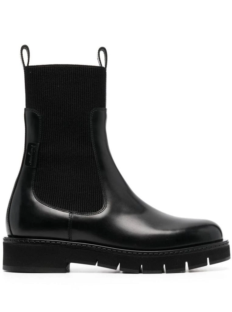 商品Salvatore Ferragamo|Ferragamo Black Chelsea Boots Crafted In Smooth Calf Leather With Elastic Knit Side Inserts And With Rubber Sole With Little Heel,价格¥4422,第1张图片