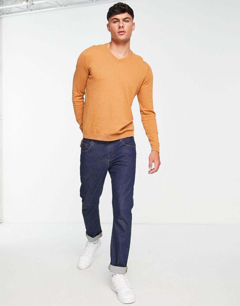 ASOS DESIGN knitted cotton v-neck jumper in light brown商品第4张图片规格展示