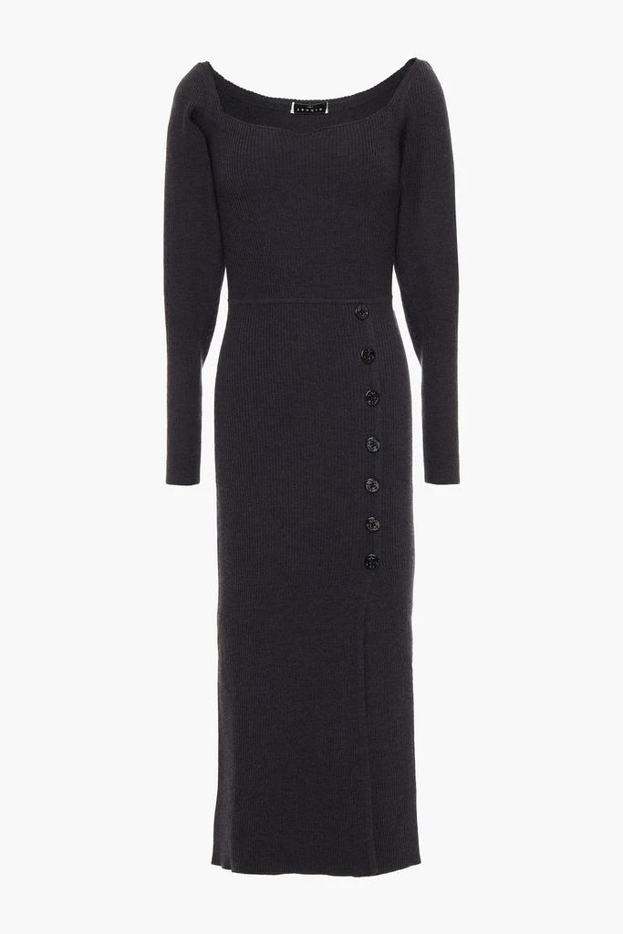 商品Sandro|Madine button-embellished mélange ribbed-knit midi dress,价格¥503,第1张图片