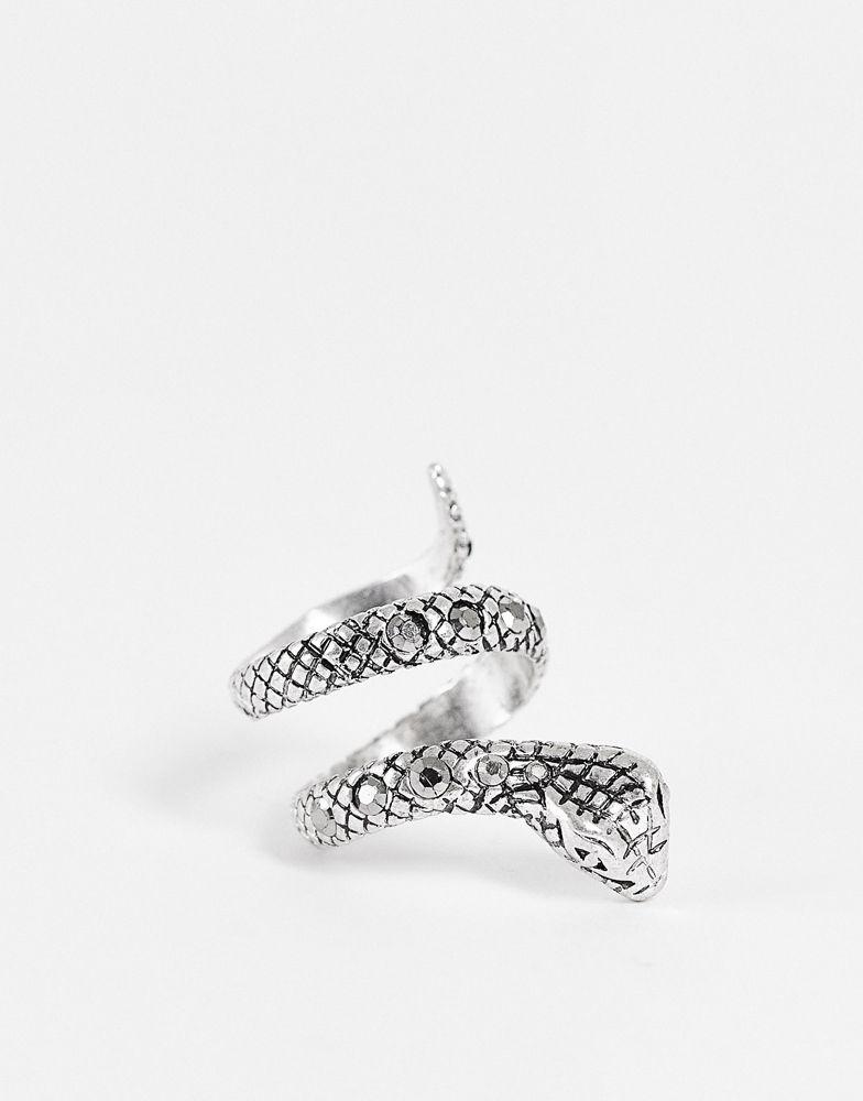 Reclaimed Vintage inspired ring with snake design and stones in silver exclusive at ASOS商品第1张图片规格展示