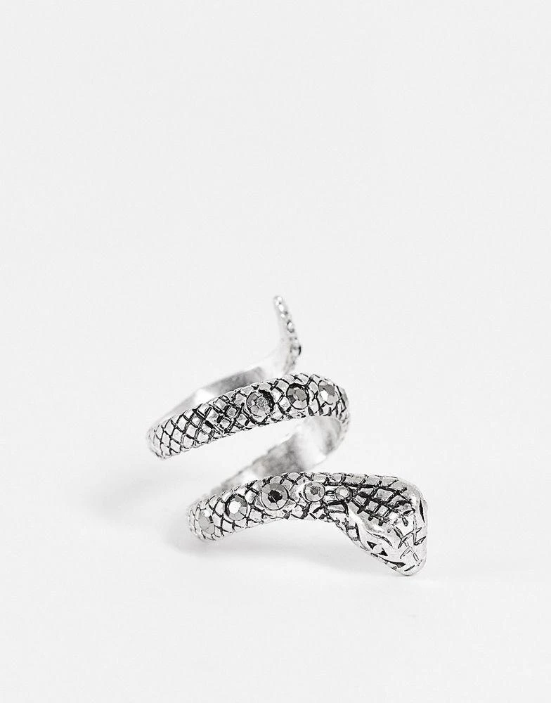 商品Reclaimed Vintage|Reclaimed Vintage inspired ring with snake design and stones in silver exclusive at ASOS,价格¥100,第1张图片