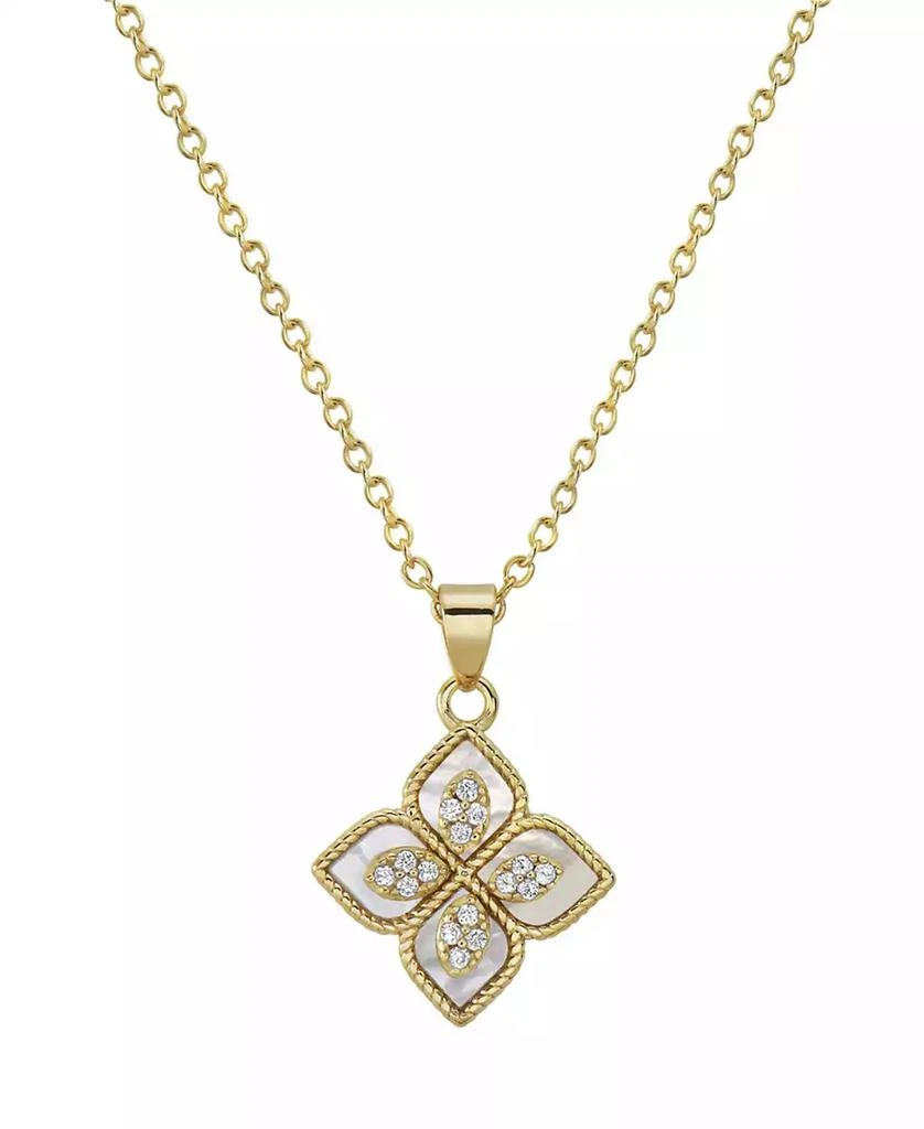 商品ADORNIA|16-18" Adjustable 14K Gold Plated Renaissance Flower Crystal White Imitation Mother of Pearl Necklace,价格¥207,第1张图片