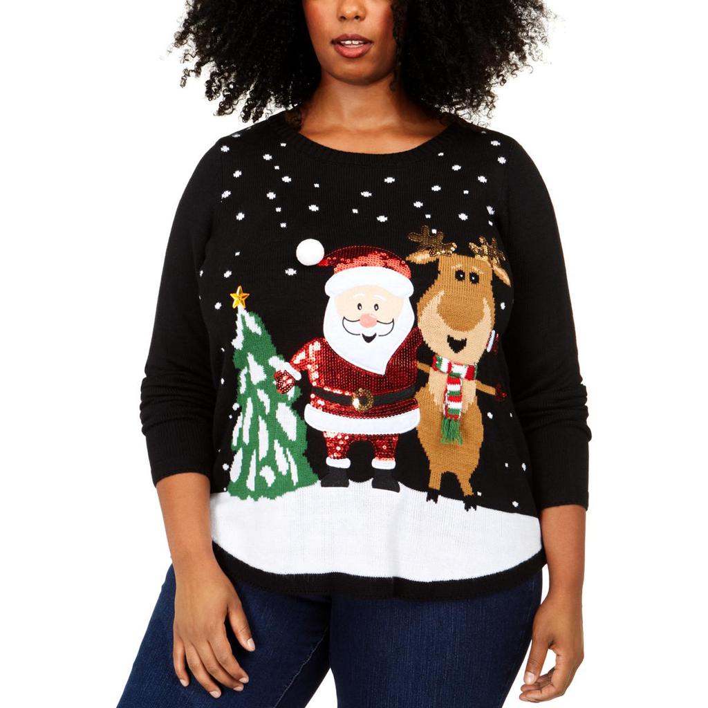 Karen Scott Womens Plus Friendly Santa Holiday Knit Pullover Sweater商品第2张图片规格展示