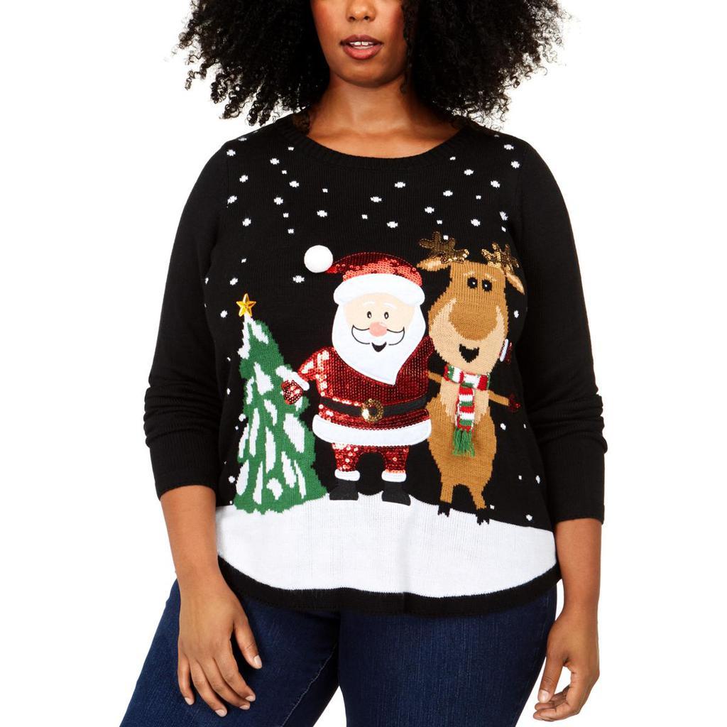 商品Karen Scott|Karen Scott Womens Plus Friendly Santa Holiday Knit Pullover Sweater,价格¥81-¥103,第4张图片详细描述