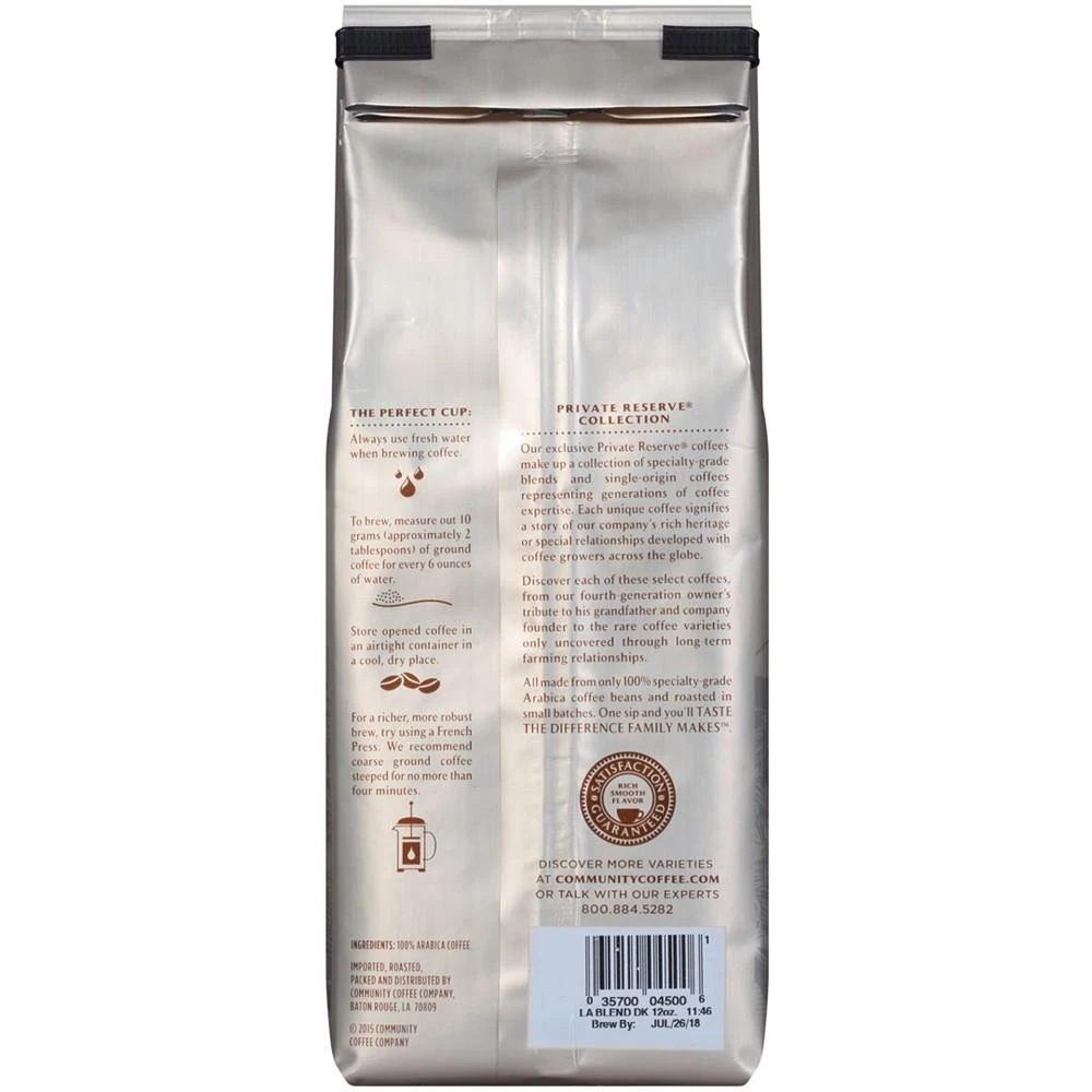 商品Community Coffee|Private Reserve Louisiana Blend Dark Roast Specialty-Grade Whole Bean Coffee, 12 Oz - 6 Pack,价格¥651,第3张图片详细描述