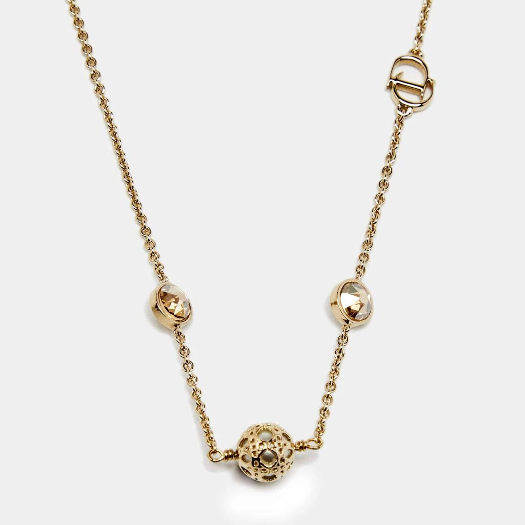 商品[二手商品] Dior|Dior Gold Tone Secret Cannage Faux Pearl Crystal Station Necklace,价格¥2514,第3张图片详细描述