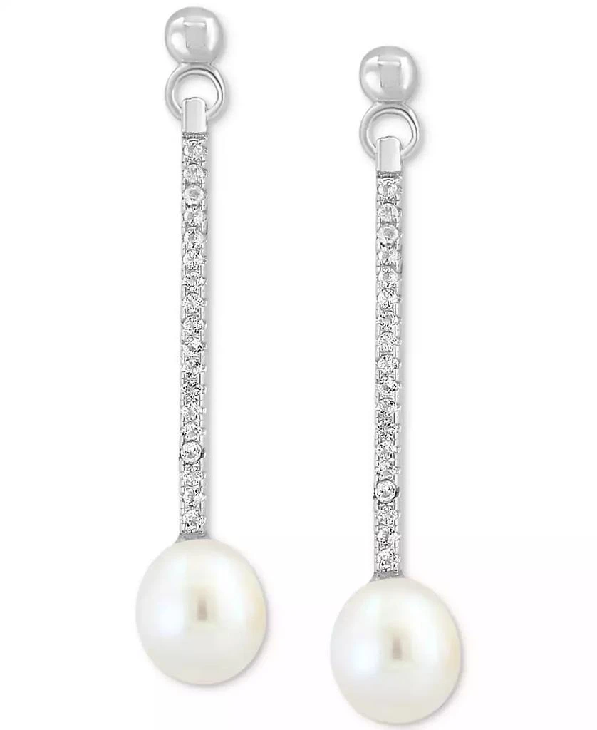 商品Effy|EFFY® Freshwater Pearl (7mm) & White Topaz (1/5 ct. t.w.) Linear Drop Earrings in Sterling Silver,价格¥521,第3张图片详细描述