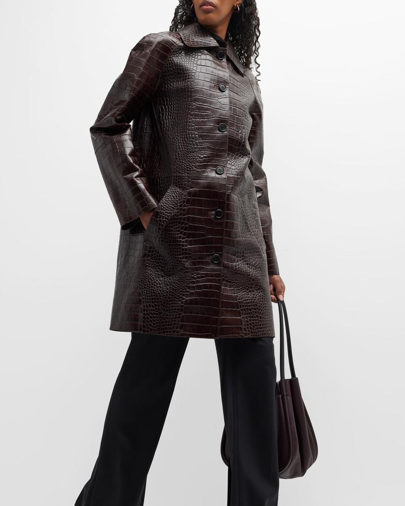 Balmacaan Crocodile Embossed Leather Coat商品第7张图片规格展示
