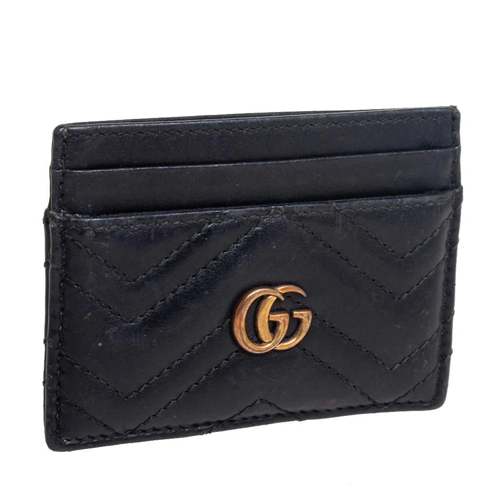 商品[二手商品] Gucci|Gucci Black Chevron Leather GG Marmont Card Holder,价格¥1005,第3张图片详细描述