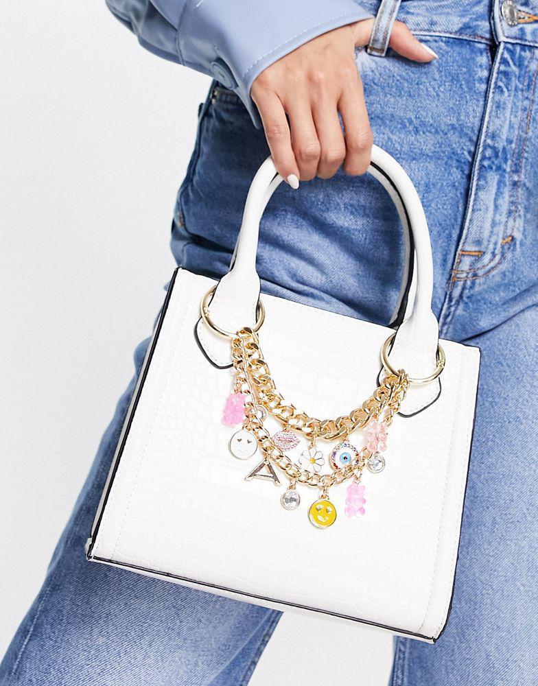 商品ALDO|ALDO Galpal grab bag with cross body strap and charms in white,价格¥238,第6张图片详细描述