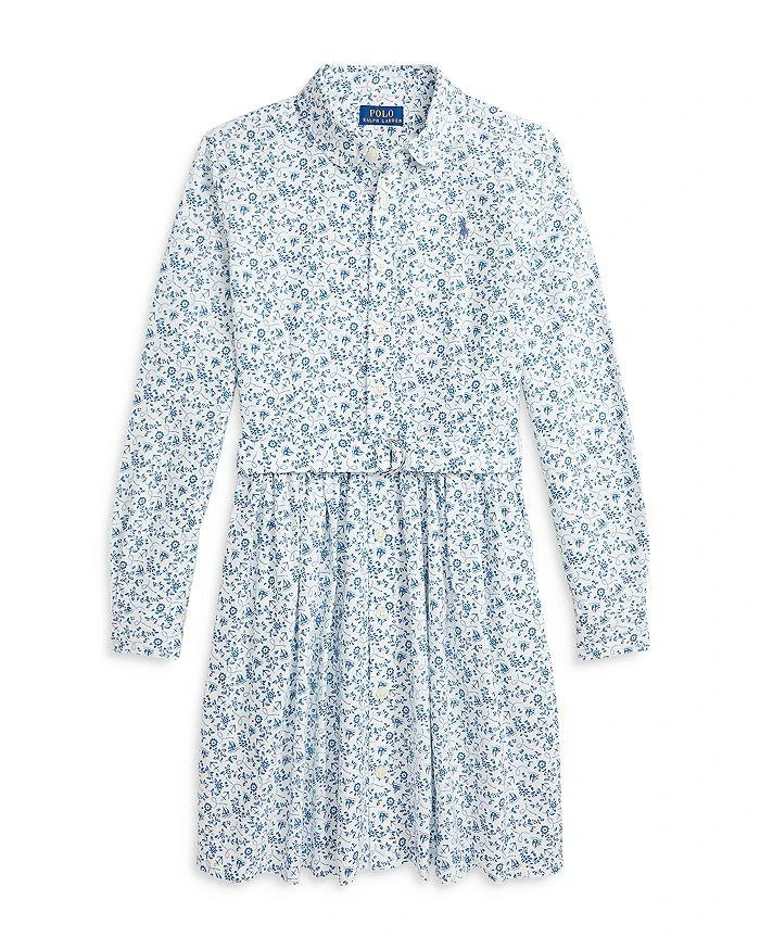 商品Ralph Lauren|Girls' Floral Cotton Oxford Shirt Dress - Little Kid, Big Kid,价格¥568,第1张图片