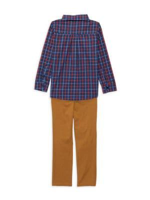 Little Boy's & Boy's 2-Piece Plaid Shirt & Pants Set商品第2张图片规格展示