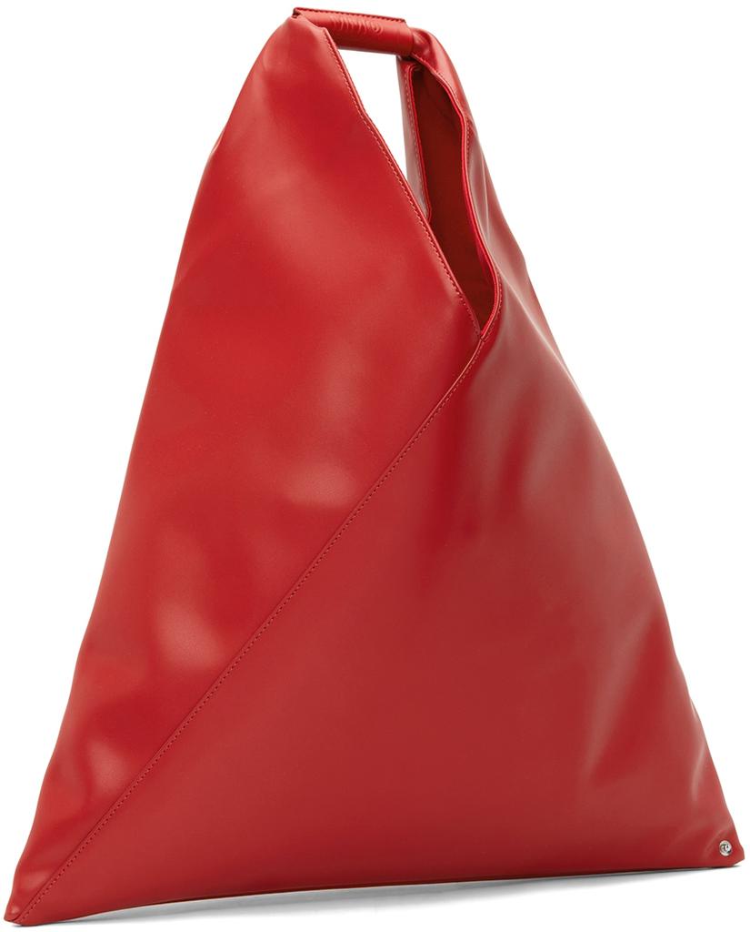 SSENSE Exclusive Red Medium Faux-Leather Triangle Tote商品第2张图片规格展示
