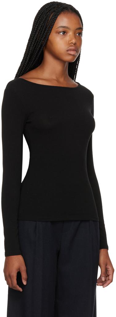 Black Scoop Neck Long Sleeve T-Shirt商品第2张图片规格展示