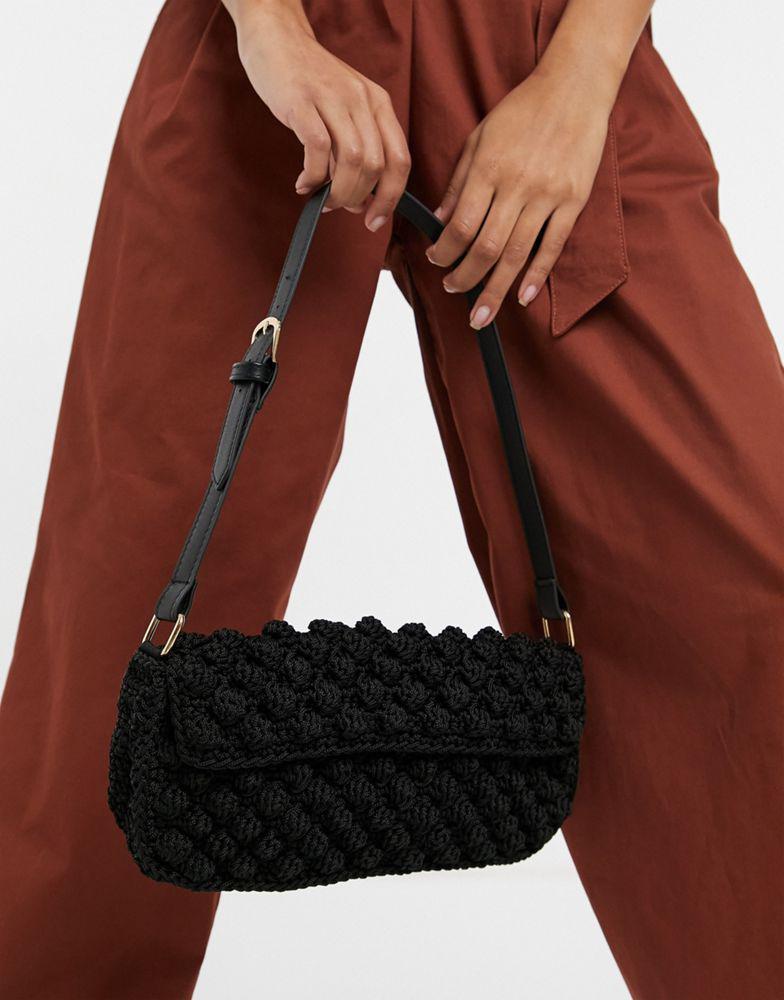 商品ASOS|ASOS DESIGN 90s shoulder bag with flap in black bobble knit,价格¥155,第1张图片