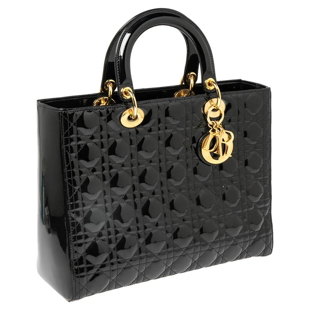 商品[二手商品] Dior|Dior Black Cannage Patent Leather Large Lady Dior Tote,价格¥17884,第3张图片详细描述