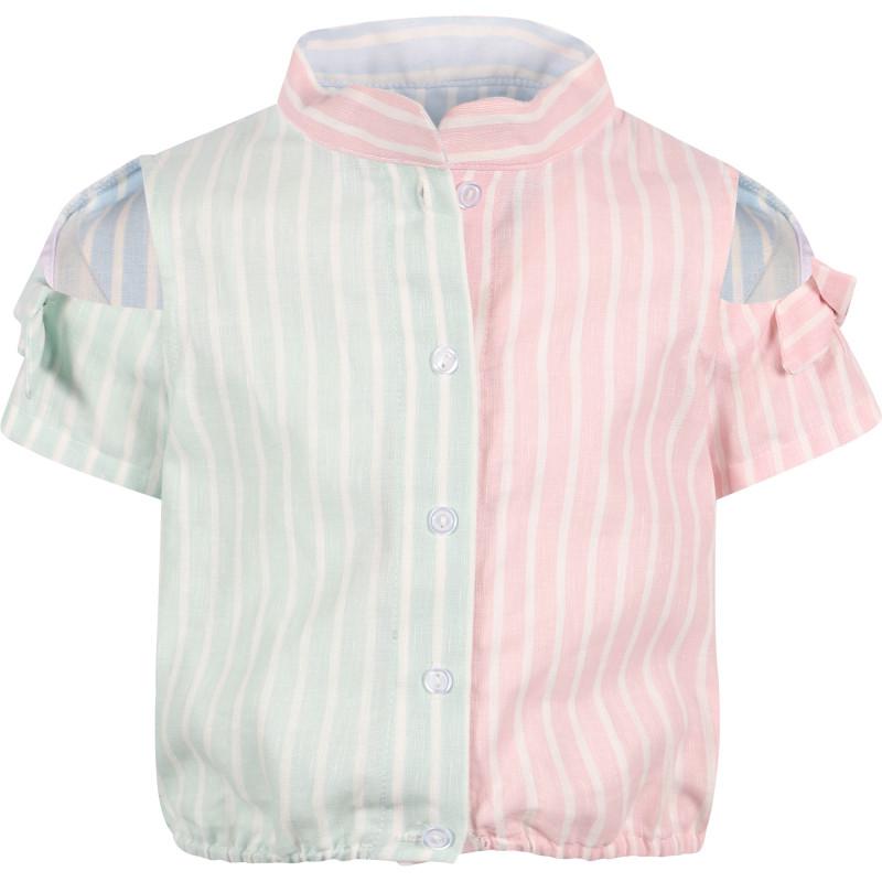 Color block striped jacket and shorts set in white商品第2张图片规格展示