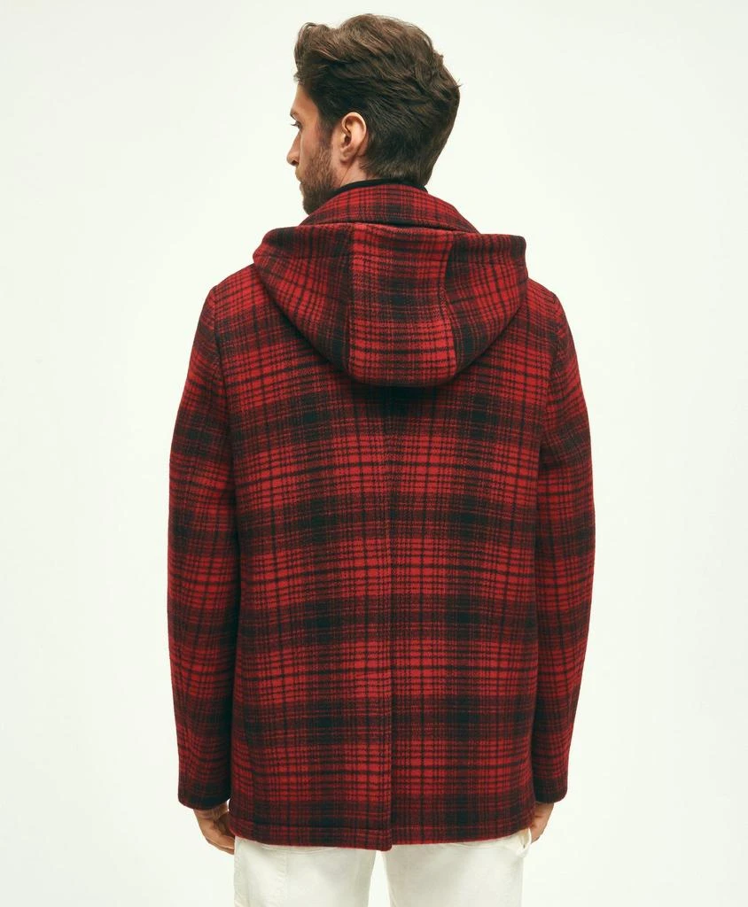 商品Brooks Brothers|Wool Hooded Buffalo Check Pea Coat,价格¥2635,第3张图片详细描述