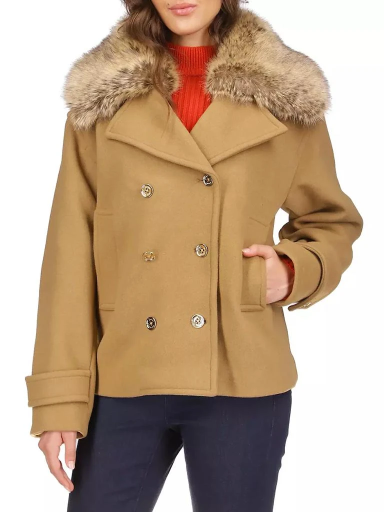 商品Michael Kors|Faux Fur Collar Wool-Blend Short Peacoat,价格¥2298,第2张图片详细描述