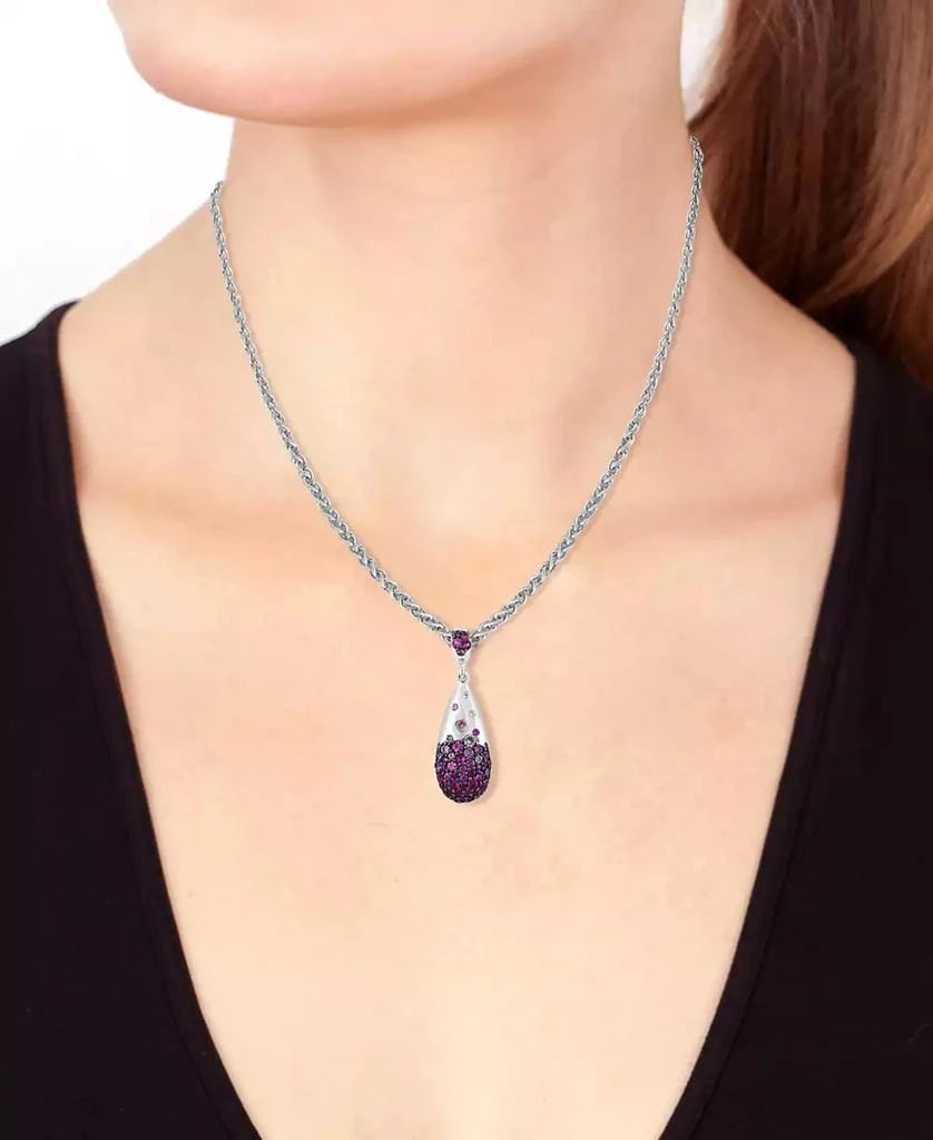 商品Effy|EFFY® Ruby (3/4 ct. t.w.) & White Sapphire (3/8 ct. t.w.) Ombré Cluster 18" Pendant Necklace in Sterling Silver,价格¥1882,第2张图片详细描述