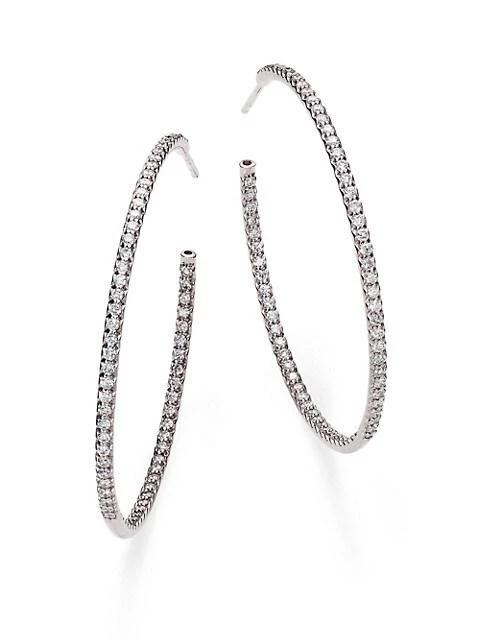 商品Roberto Coin|1.4 TCW Diamond &amp; 18K White Gold Inside-Outside Hoop Earrings/1.75",价格¥40865,第1张图片