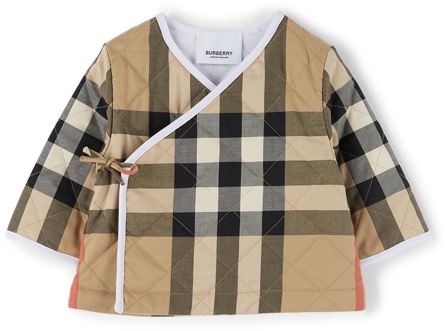 商品Burberry|Baby Beige Quilted Vintage Check Wrap Jacket,价格¥1952,第1张图片