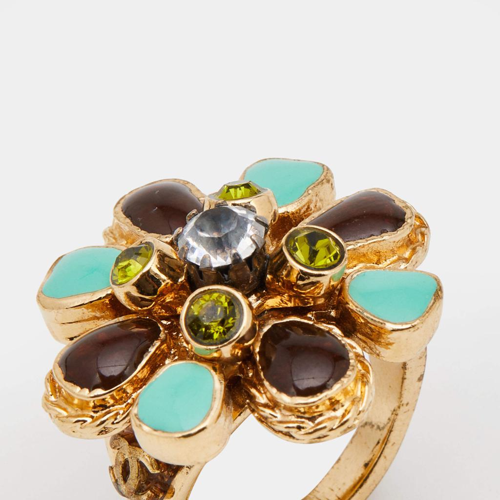 Chanel Gold Tone Multicolor Gripoix Cocktail Ring Size EU 52.5商品第3张图片规格展示