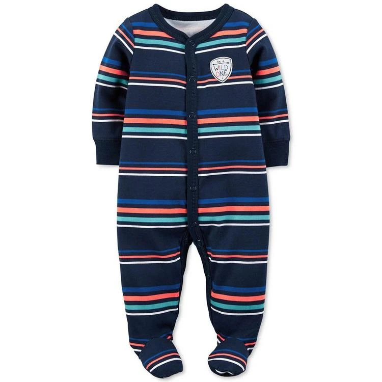 商品Carter's|1-Pc. Wild One Striped Footed Coverall, Baby Boys,价格¥60,第1张图片