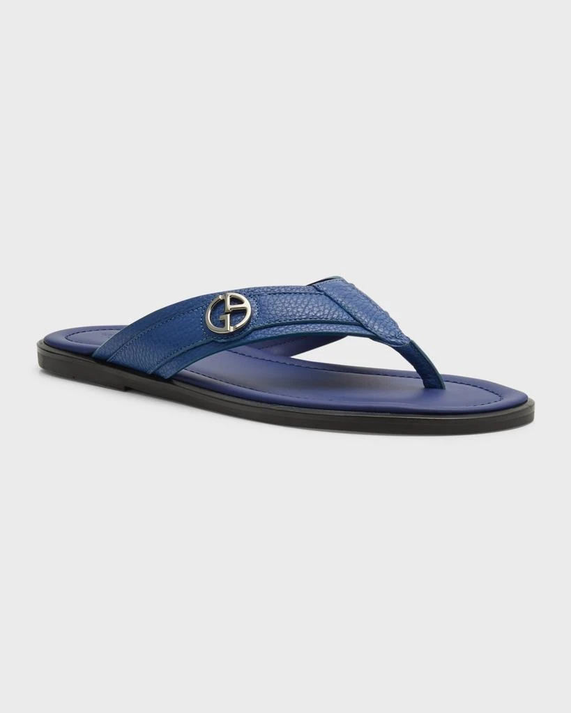 商品Giorgio Armani|Men's GA-Logo Leather Flip Flops,价格¥4544,第2张图片详细描述