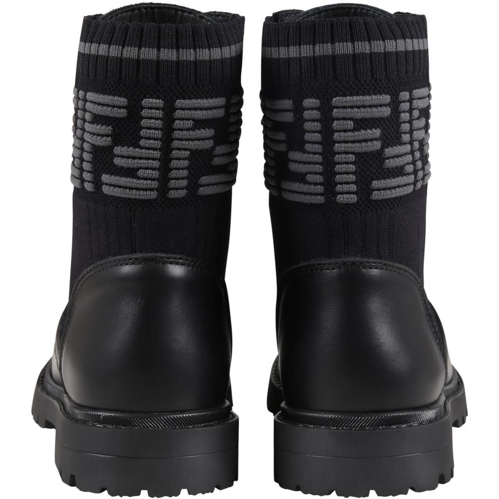 Fendi Black Boots For Kids With Double Gray Ff商品第4张图片规格展示