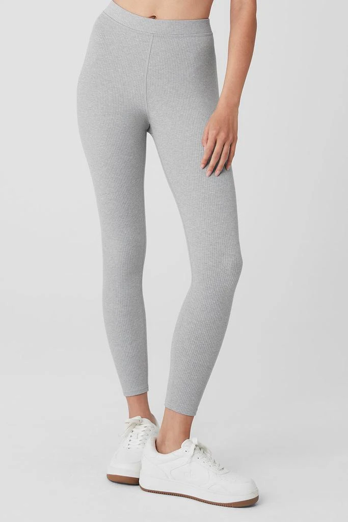 商品Alo|Ribbed High-Waist 7/8 Blissful Legging - Athletic Heather Grey,价格¥753,第1张图片