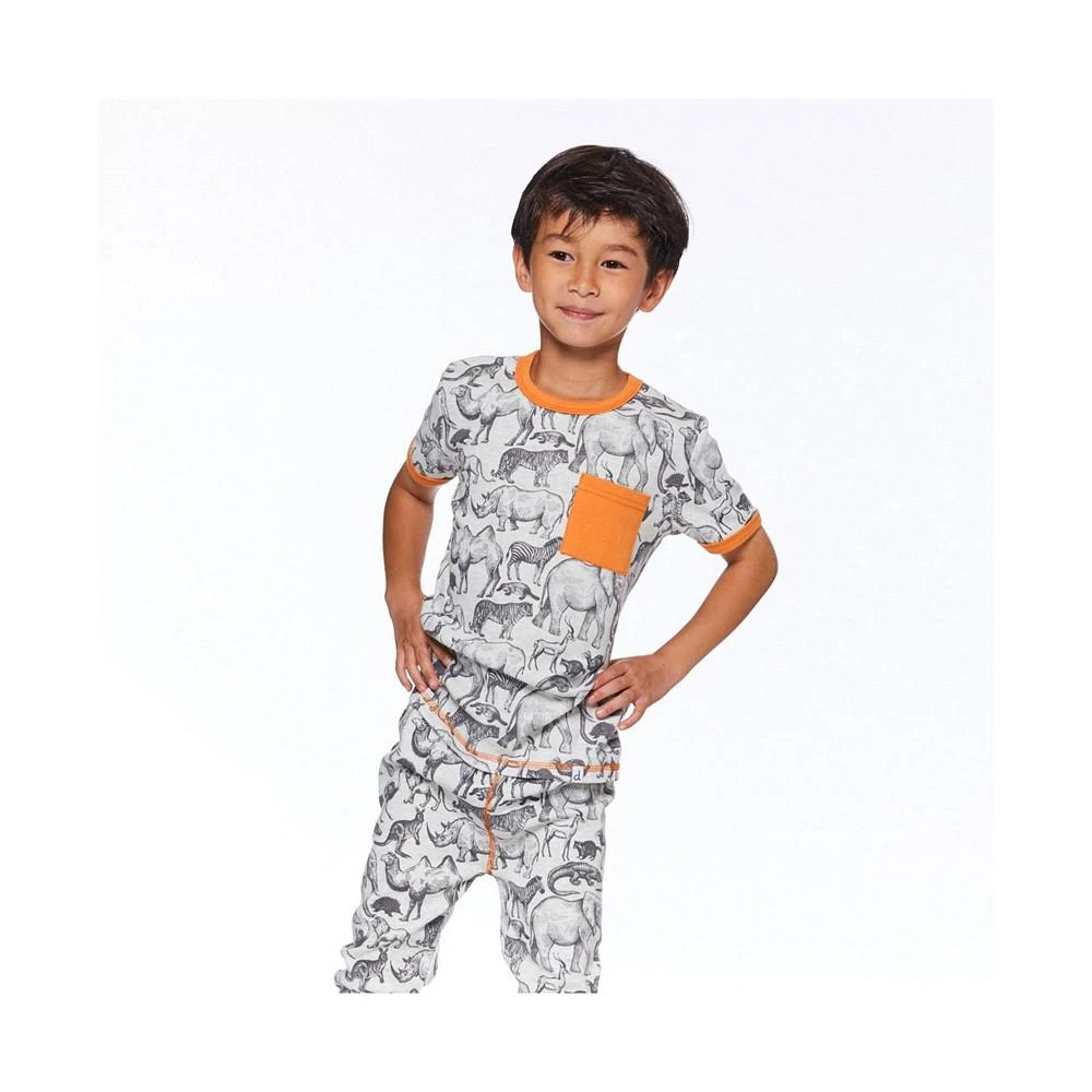 商品Deux par Deux|Boy Organic Cotton Two Piece Printed Pajama Set Grey Mix Safari - Child,价格¥283,第3张图片详细描述