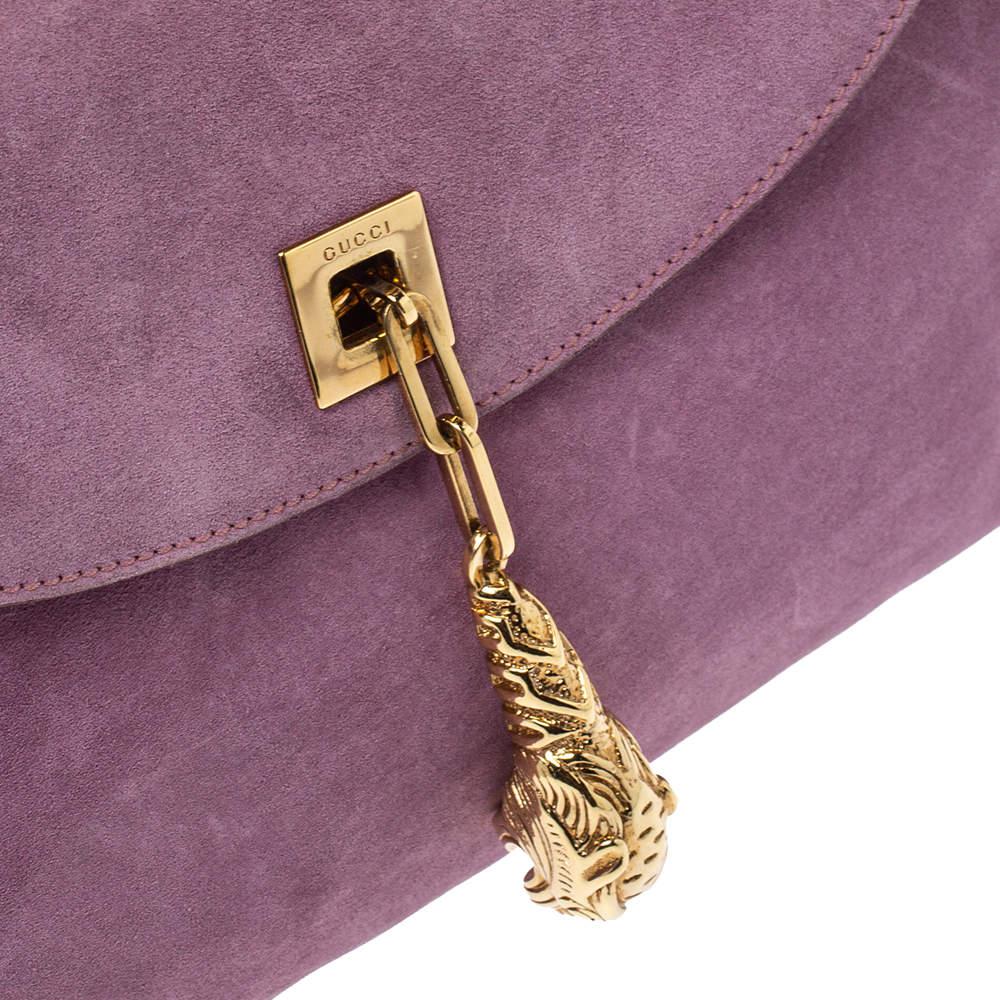 Gucci Purple/Tan Suede and Leather Tiger Charm Shoulder Bag商品第5张图片规格展示