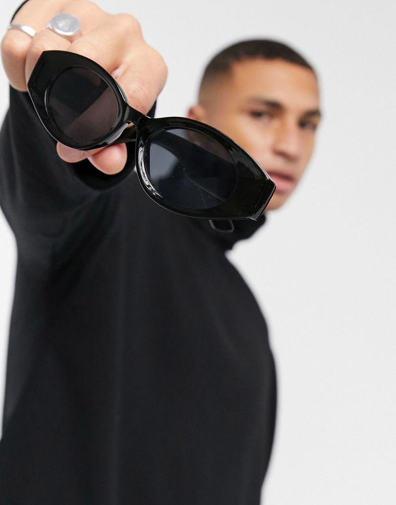 ASOS DESIGN frame mid oval sunglasses in black with smoke lens - BLACK商品第2张图片规格展示